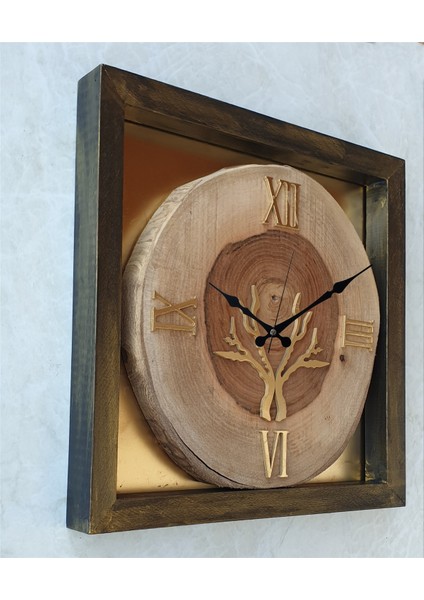 Kare Doğal Masif Ahşap Ceviz Ağacı Duvar Masa Saati 30 x 30 cm