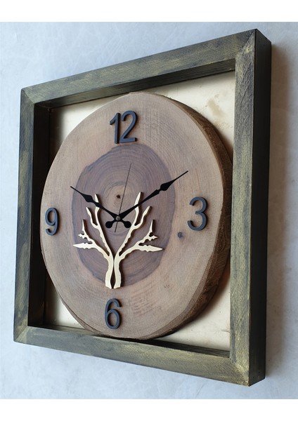 Kare Doğal Masif Ahşap Ceviz Ağacı Duvar Masa Saati 30 x 30 cm