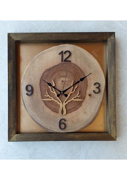 Kare Doğal Masif Ahşap Ceviz Ağacı Duvar Masa Saati 30 x 30 cm