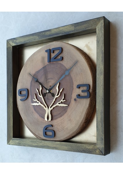 Kare Doğal Masif Ahşap Ceviz Ağacı Duvar Masa Saati 30 x 30 cm
