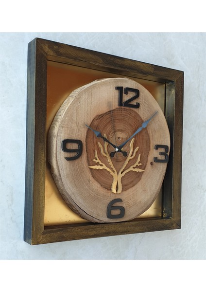 Kare Doğal Masif Ahşap Ceviz Ağacı Duvar Masa Saati 30 x 30 cm modelleri