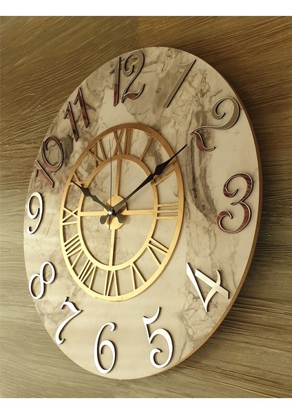 Mermer Desenli ayna Rakamlı Duvar Saati 50 x 80 cm