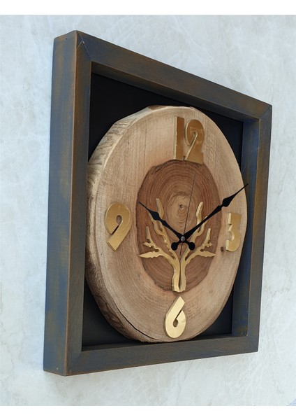 Doğal Masif Eskitme Ahşap Çerçeveli Ceviz Ağacı Kare Duvar Masa Saati 30 x 30 cm modelleri