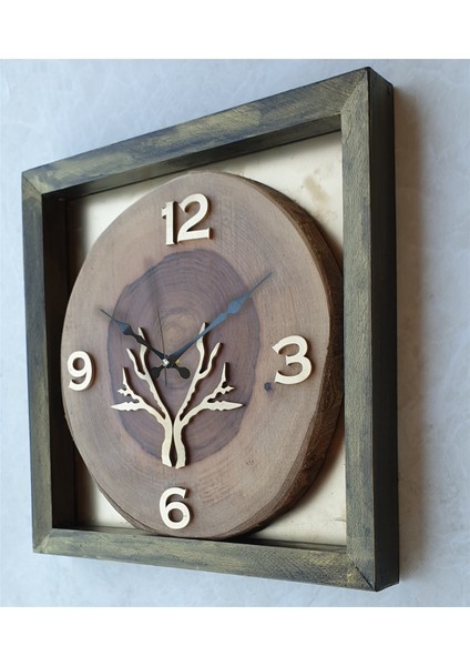 Kare Doğal Masif Ahşap Ceviz Ağacı Duvar Masa Saati 30 x 30 cm