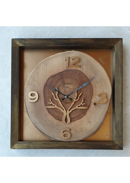 Kare Doğal Masif Ahşap Ceviz Ağacı Duvar Masa Saati 30 x 30 cm