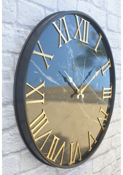 Siyah Metal Kasalı Mermer Desenli Duvar Saati 50 x 80 cm fiyatları
