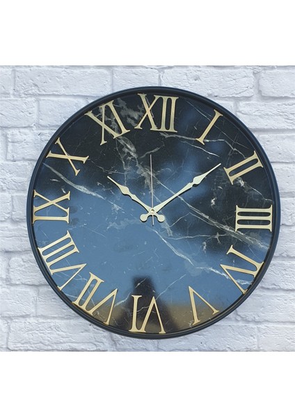 Siyah Metal Kasalı Mermer Desenli Duvar Saati 50 x 80 cm modelleri