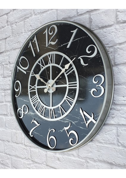 Metal Kasalı Mermer Desenli Duvar Saati 50 x 80 cm