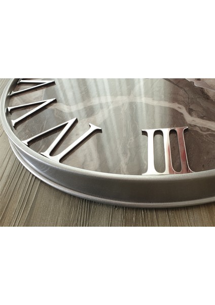 Gri Metal Kasalı Mermer Desenli Ayna Rakamlı Duvar Saati 50 x 80 cm fırsatları