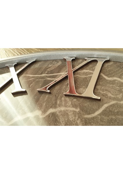 Gri Metal Kasalı Mermer Desenli Ayna Rakamlı Duvar Saati 50 x 80 cm indirimleri