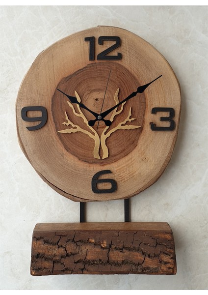 Doğal Masif Ahşap Ağaç Gold Altın Duvar Masa Saati 25 x 40 cm fiyatları