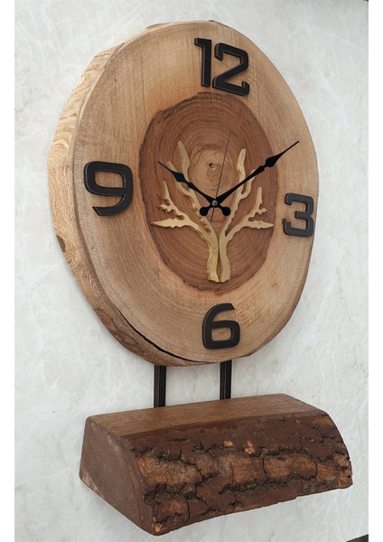 Doğal Masif Ahşap Ağaç Gold Altın Duvar Masa Saati 25 x 40 cm modelleri