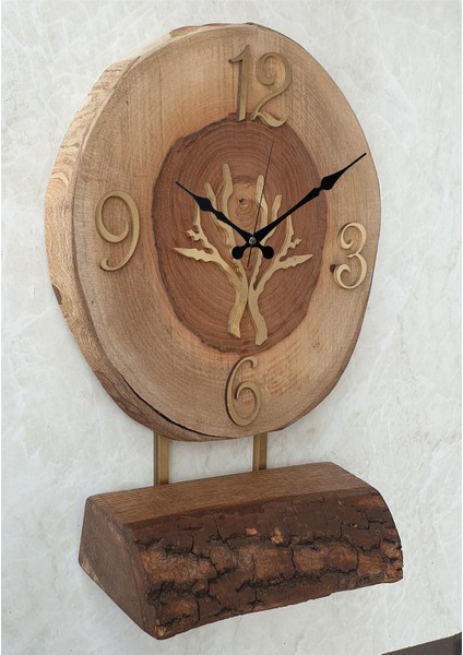 Doğal Masif Ahşap Ağaç Gold Altın Duvar Masa Saati 25 x 40 cm modelleri