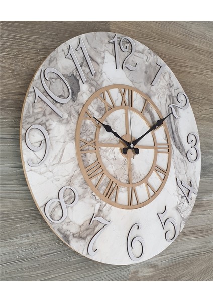 Mermer Desenli ayna Rakamlı Duvar Saati 50 x 80 cm modelleri