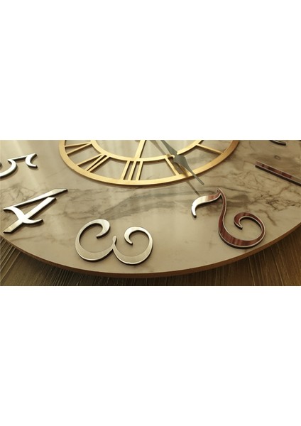 Mermer Desenli ayna Rakamlı Duvar Saati 50 x 80 cm indirimleri