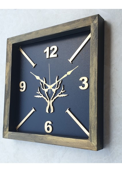Ahşap Eskitme Kare Gold Altın Duvar Masa Saati