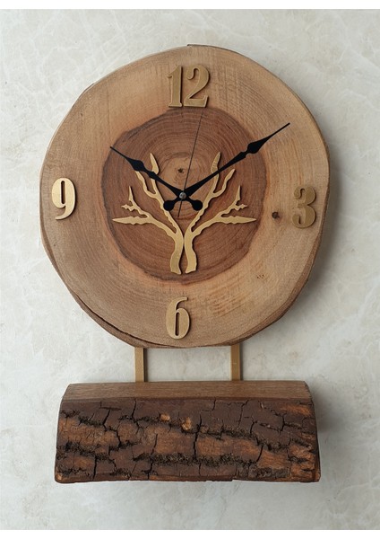 Doğal Masif Ahşap Ağaç Gold Altın Duvar Masa Saati 25 x 40 cm fiyatları