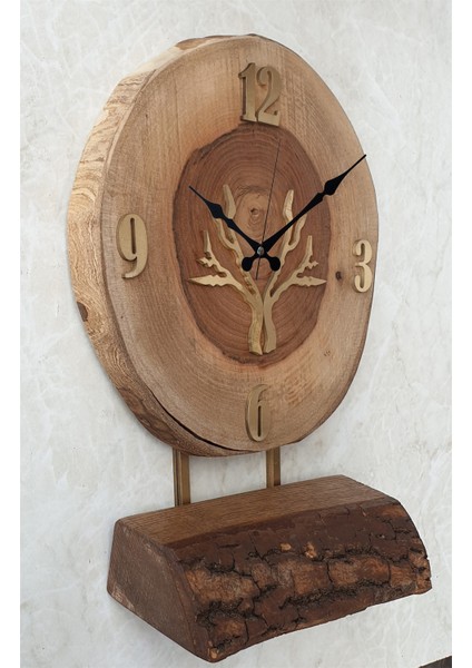 Doğal Masif Ahşap Ağaç Gold Altın Duvar Masa Saati 25 x 40 cm modelleri