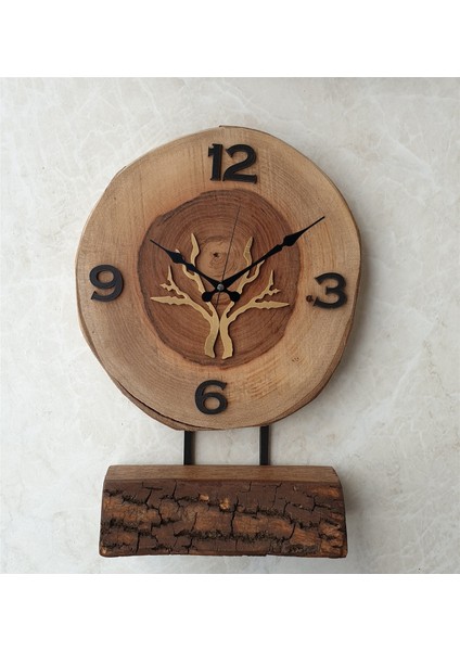 Doğal Masif Ahşap Ağaç Gold Altın Duvar Masa Saati 25 x 40 cm fiyatları