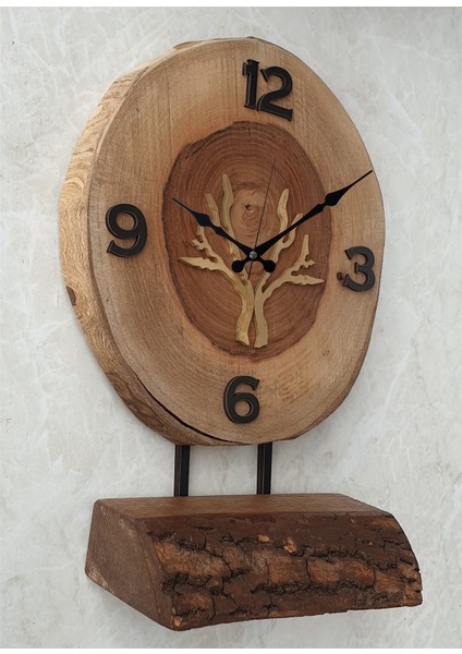 Doğal Masif Ahşap Ağaç Gold Altın Duvar Masa Saati 25 x 40 cm modelleri