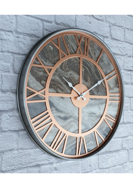 Gri Metal Kasalı Mermer Desenli Duvar Saati 50 x 80 cm