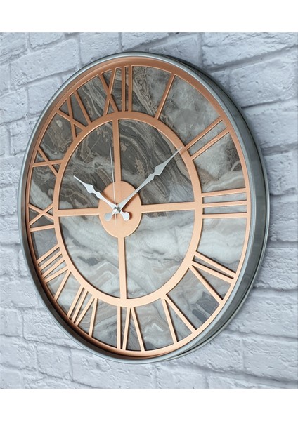 Gri Metal Kasalı Mermer Desenli Duvar Saati 50 x 80 cm modelleri