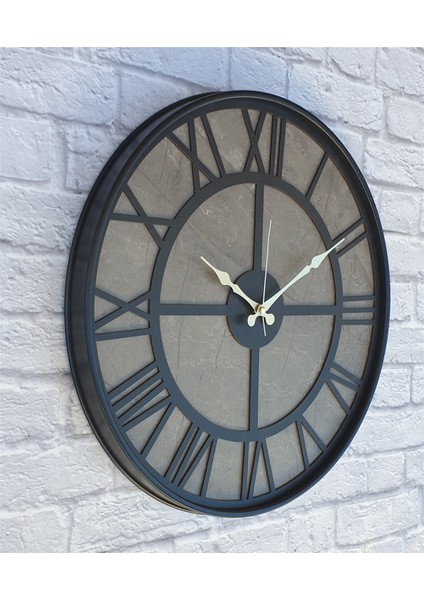 Siyah Metal Kasalı Mermer Desenli Duvar Saati 50 x 80 cm fiyatları