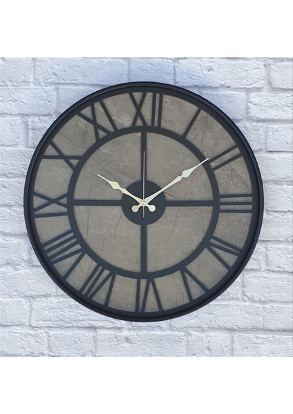 Siyah Metal Kasalı Mermer Desenli Duvar Saati 50 x 80 cm modelleri