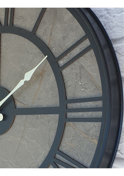 Siyah Metal Kasalı Mermer Desenli Duvar Saati 50 x 80 cm fırsatları
