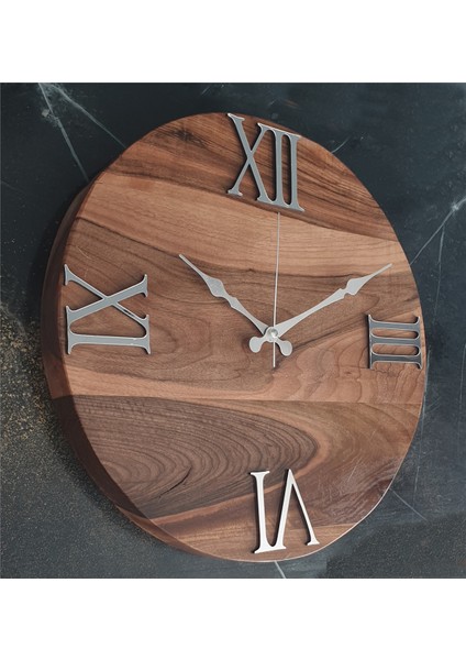 Doğal Ahşap Masif Ceviz Ağacı Duvar Saati 40 cm