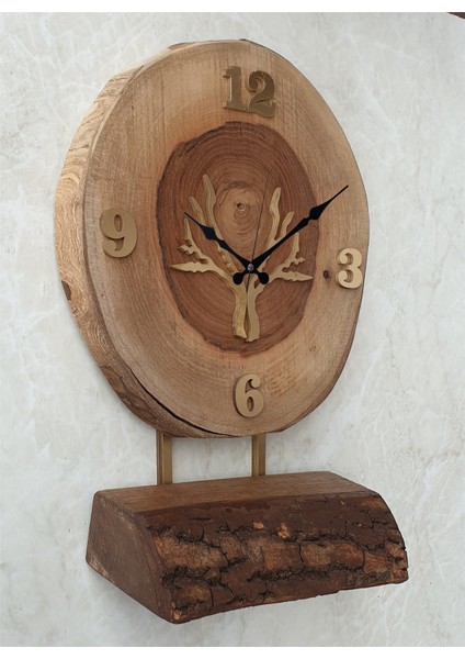 Doğal Masif Ahşap Ağaç Gold Altın Duvar Masa Saati 25 x 40 cm modelleri