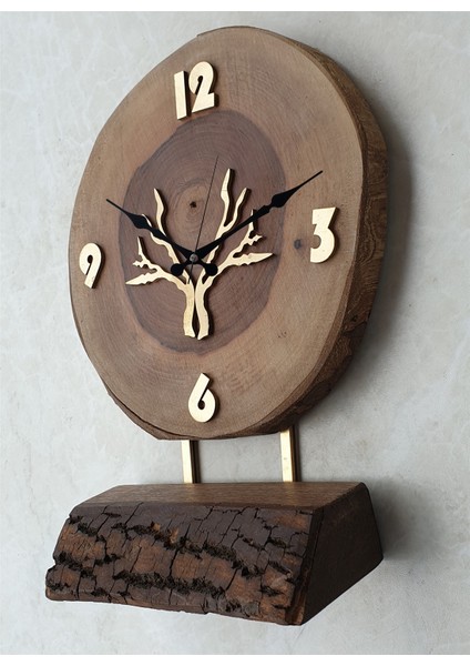 Doğal Masif Ahşap Ağaç Gold Altın Duvar Masa Saati 25 x 40 cm