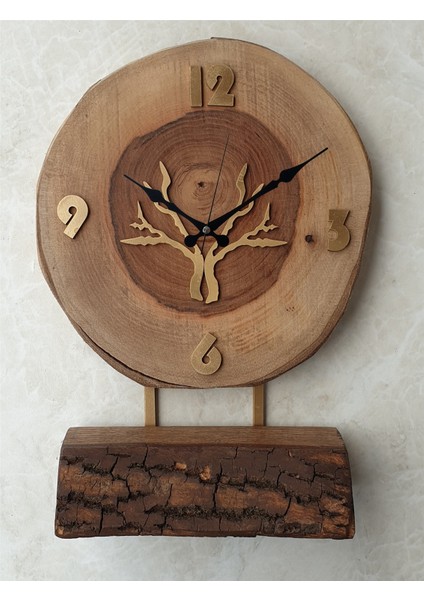 Doğal Masif Ahşap Ağaç Gold Altın Duvar Masa Saati 25 x 40 cm fiyatları