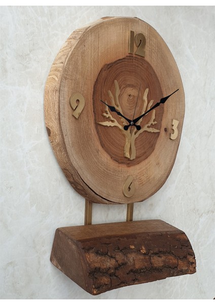 Doğal Masif Ahşap Ağaç Gold Altın Duvar Masa Saati 25 x 40 cm modelleri