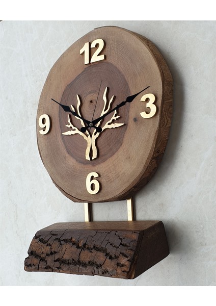 Doğal Masif Ahşap Ağaç Gold Altın Duvar Masa Saati 25 x 40 cm