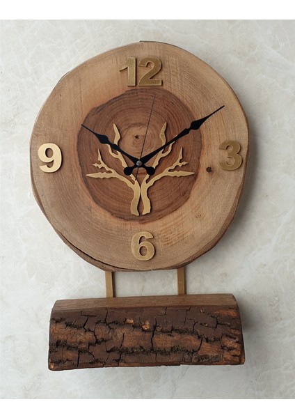 Doğal Masif Ahşap Ağaç Gold Altın Duvar Masa Saati 25 x 40 cm fiyatları