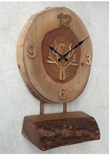 Doğal Masif Ahşap Ağaç Gold Altın Duvar Masa Saati 25 x 40 cm modelleri