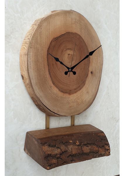 Doğal Masif Ahşap Ağaç Duvar Masa Saati 25 x 40 cm