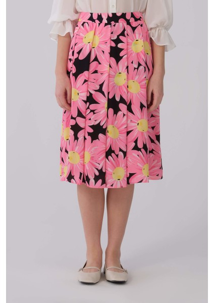 Floral Desenli Midi Etek