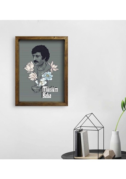 Gift Müslüm Baba Tasarımlı Doğal Masif Ahşap Çerçeveli Tablo 45X65CM-1