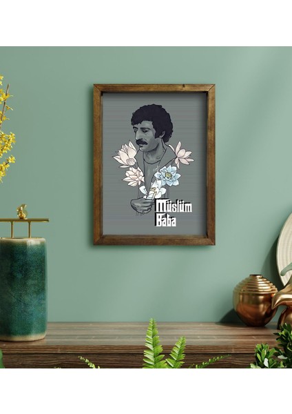 Gift Müslüm Baba Tasarımlı Doğal Masif Ahşap Çerçeveli Tablo-1