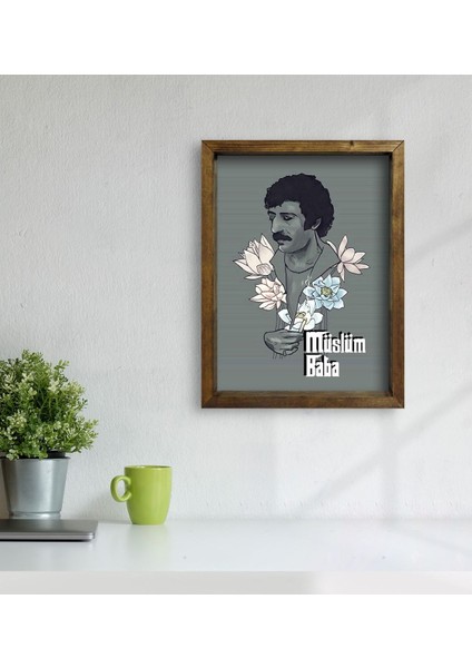 Gift Müslüm Baba Tasarımlı Doğal Masif Ahşap Çerçeveli Tablo-1