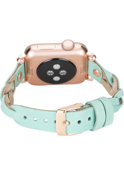 Apple Watch Uyumlu Deri Kordon Wanda 38-40MM Ferro Rose Gold Trok Brn7 Yeşil