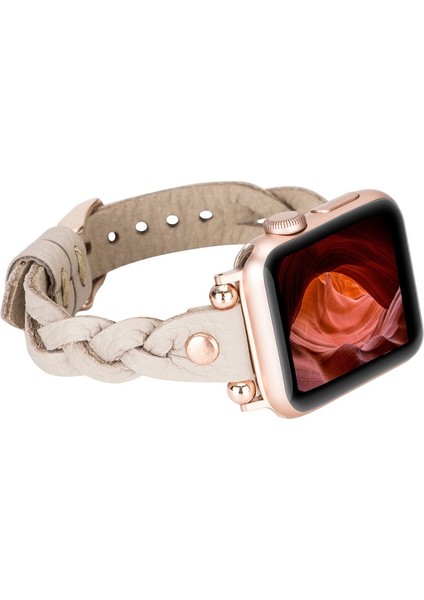 Apple Watch Uyumlu Deri Kordon Wanda 38-40MM Ferro Rose Gold Trok Erc3 Bej