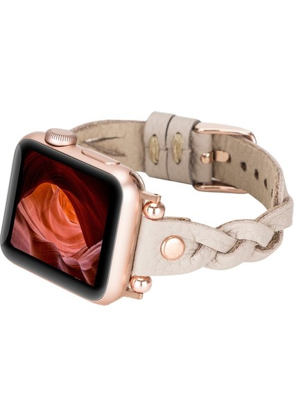 Apple Watch Uyumlu Deri Kordon Wanda 38-40MM Ferro Rose Gold Trok Erc3 Bej