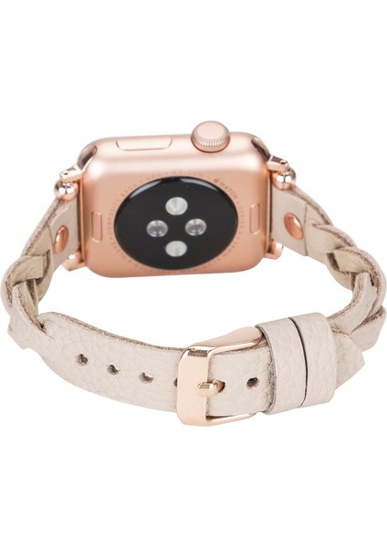 Apple Watch Uyumlu Deri Kordon Wanda 38-40MM Ferro Rose Gold Trok Erc3 Bej