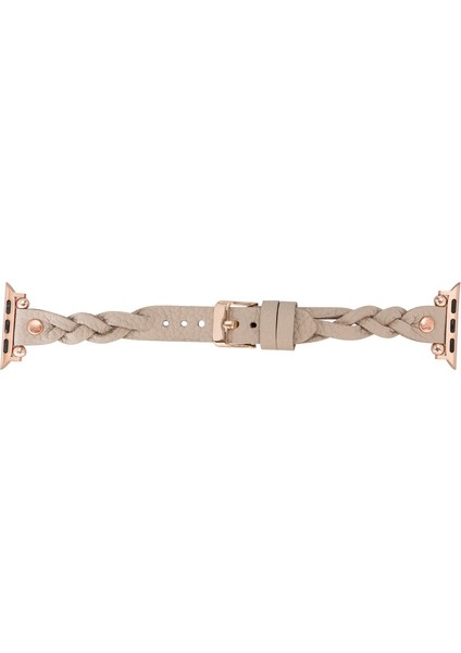 Apple Watch Uyumlu Deri Kordon Wanda 38-40MM Ferro Rose Gold Trok Erc3 Bej