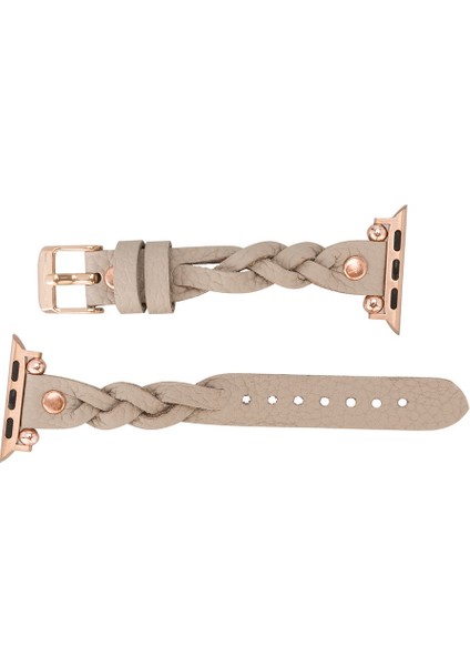 Apple Watch Uyumlu Deri Kordon Wanda 38-40MM Ferro Rose Gold Trok Erc3 Bej