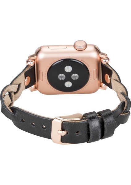 Apple Watch Uyumlu Deri Kordon Wanda 38-40MM Ferro Rose Gold Trok Rst1 Siyah