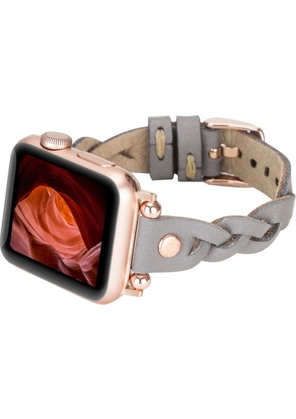 Apple Watch Uyumlu Deri Kordon Wanda 38-40MM Ferro Rose Gold Trok Rst9 Gri